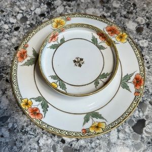 Vintage Nippon, two layer decorative dish w/ gold raised beading poppy flowers